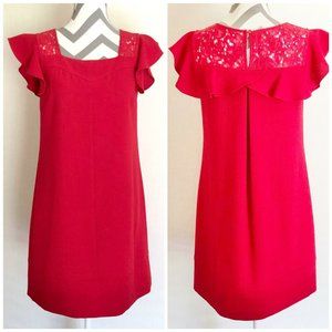 Anthropologie HD In Paris Red Lace Ruffle Shift Cocktail Holiday Dress Size 4
